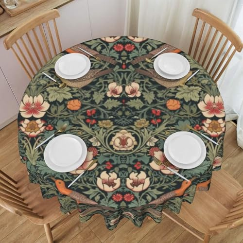AAVEUP William Morris Tischdecke, Vintage, rustikal, klassisch, Kunst, Grün, Natur, Pflanze, Blatt, Blume, Vogel, runder Druck, für Zuhause, Party, Esszimmer, Küche, Dekoration, 91,4 x 91,4 cm