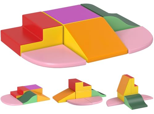 HOMCOM 6 Piece Kids Soft Play Set for Toddler 1-3 Years Old Red