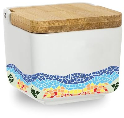 ROCKING GIFTS Ceramic Salt Shaker with Wooden Lid Trencadis Barcelona 12x11 cm