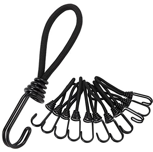 Tendeur Elastique 12 Pièces Tendeur de Bache a Boule, 150mm Sandow Elastique pour Bannière, Pavillon, Rideaux Harnais, Crochet, Tente, Bannière, Support de Bâche (Noir)
