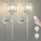 EIDEARAY Battery Operated Wall Sconce with Remote and Dimmable,10000mAh Large Battery Operated,Silver Crystal Wireless Wall Lights for Living Room Bedroom Bedside(2 Pack)