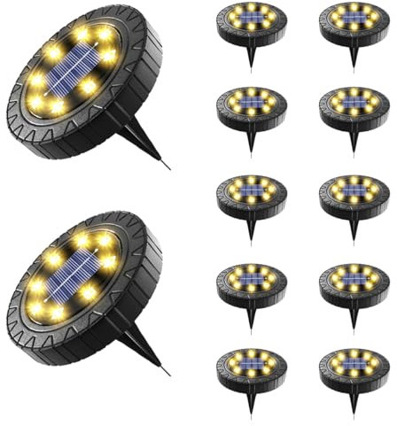 CGN 12 Stück Solarlampen für außen, 8 LED Solar Bodenleuchten Aussen Gartenbeleuchtung, IP68 Wasserdicht aufgerüstet Solarleuchten für außen garten Gras Hof Pool Weg Einfahrt Gehweg Warmweiß