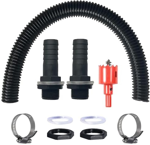 Water Butt Connector Kit, 50 cm Flexible Connection Hose | 2PCS Water Butt Connection 25mm, 2 Rubber Seal 2 Hose Clamps, Rain Butt Connector for Rainwater Barrels