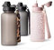 MAMEIDO Gourde 1l avec Paille & Marqueur de Temps de Motivation, Gourde Sport avec Dragonne, Gourde Enfant étanche, Bouteille d'eau sans BPA, Water Bottle (Urban Taupe, 1000ml)