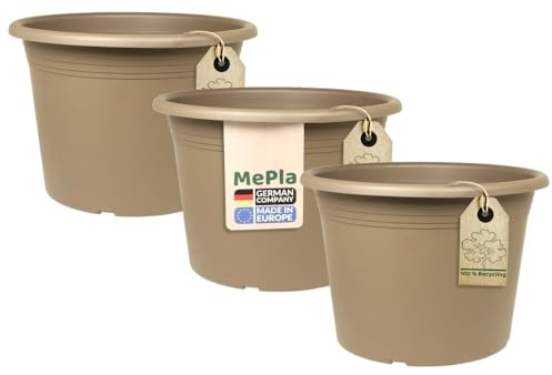 MePla - 3 Stück Blumentopf Cilindro - runder Pflanzkübel - wetterfestes Pflanzgefäß - UV-beständiger Blumenkübel - Pflanzentopf - Kübel - Ø 50 - Taupe