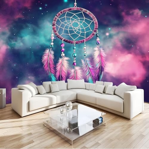 Vlies Fototapete Traumfänger rosa Muster Art Mauer VliesTapete 200x140 cm Wandtapete Wanddeko Wand Wohnzimmer Schlafzimmer Wohnung Wandbilder