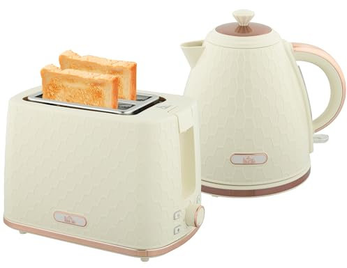 HOMCOM Kettle and Toaster Set, 1.7L 3000W Fast Boil Jug Kettle with Auto Shut Off, 2 Slice Toaster with 7 Level Browning Controls & Crumb Tray, Beige