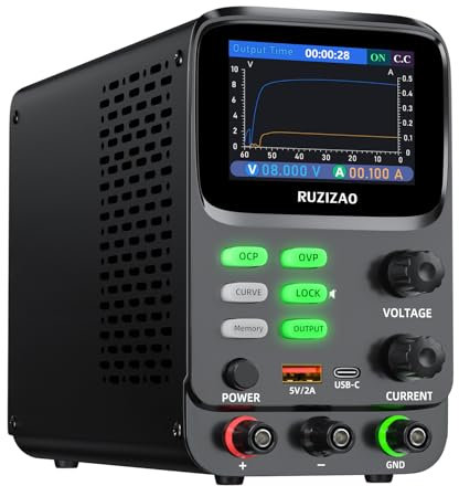 RUZIZAO Bench Power Supply Variable 30V 10A,Double Curve 5 Digit LCD Display Milliamp Current Display Hyperbolic Encoder DC Power supply with OCP/OVP Storage Function Power Supplies