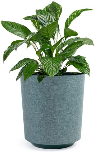 KONZEPT Vaso da fiori grande, effetto tessuto, 30 cm, per piante d'appartamento, in plastica, utilizzabile internamente, verde