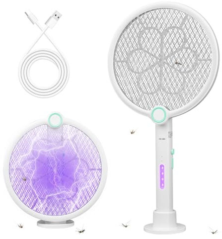 BTONGE Matamoscas eléctrico 4000 V fuerte 2 en 1 USB-C recargable plegable con trampa de luz UV matamoscas portátil para mosquitos, moscas, polillas