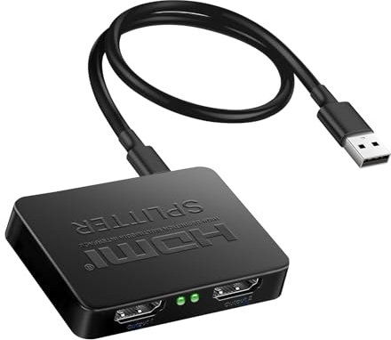 BOBOPACK HDMI Splitter 1 in 2 Out, HDMI Verteiler mit Audiosynchronisation, EIN Eingang Zwei Ausgänge Teiler, mit PS3/4/Blu-ray/PC, HD-MI Splitter 2 Monitore Gleichzeitig (Unterstützt 4K 3D 1080p)
