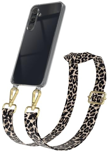 EAZY CASE Handykette - Verstellbares Taschenband kompatibel mit Galaxy A55, Schulterriemen, Handykordel mit Silikon Hülle, Umhängetasche, Leo - Schwarz Beige Gold