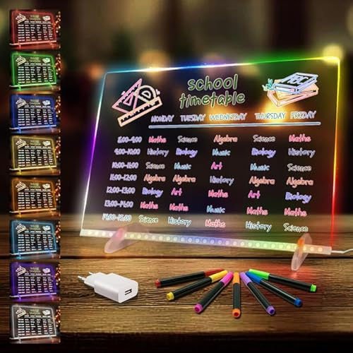 LED-Zeichenbrett mit 8 Farben und 6 Lichteffekten, LED-Notiztafel mit unsichtbarem Ständer, beleuchtete, trocken abwischbare Tafel mit 14 Farbstiften, Kunst-Kritzelblock für Kinder (Mehrfarbig)