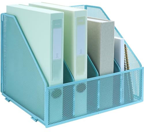 IOUGDSEC Porte-documents pliable A4, 4 compartiments verticaux, porte-revues, organiseur de bureau, dossier de documents pour bureau, école et maison, bleu ciel