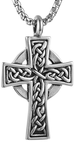 HZMAN Edelstahl Keltisches Kreuz Halskette für Herren Damen Vintage Wikinger Irisch Knoten Amulett Anhänger Schmuck Geschenk