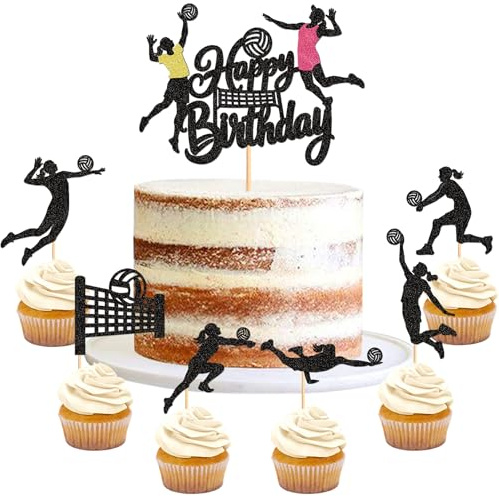 Blumomon Volleyball-Kuchenaufsätze, für Mädchen, die Volleyball spielen, Cupcakes, Picks, Ball-Thema, für Mädchen, Volleyball, Club, Party, Volleyball, Enthusiasten, Kuchendekorationen, 25 Stück