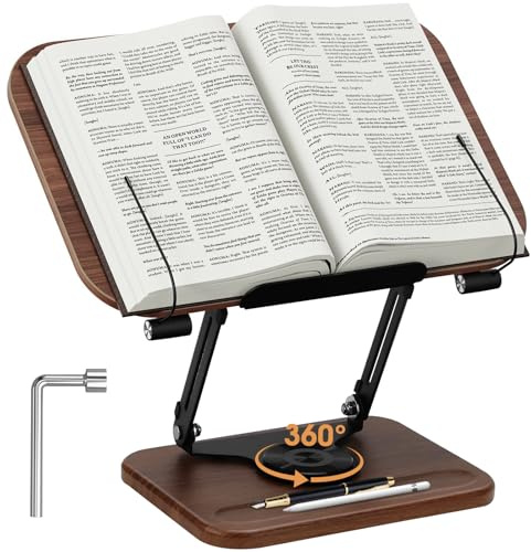 IIRC Buchständer zum Lesen, Leseständer Höhenverstellbar, 360° Drehbar Retro Buchständer Holz für Rezept,Zeitschrift,Tablet