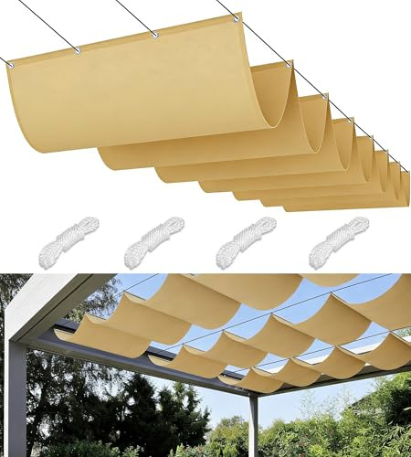 Einziehbar Welle Sonnensegel 5x2M Verstellbar Markisenstoff Schattenabdeckung mit Ösen und Kordel Sonnenschutz Wasserdicht UV-beständig Outdoor Pergola Markise für Garten Terrasse Sand
