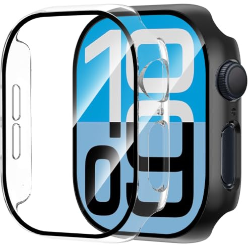 [2 Pack] Case for Apple Watch SE 3/ SE 2/SE Series 6/5/4 44mm | with Touch Sensitive Tempered Glass Screen Protector, Ultra-thin Full Coverage Protective Cover for iWatch 44 mm