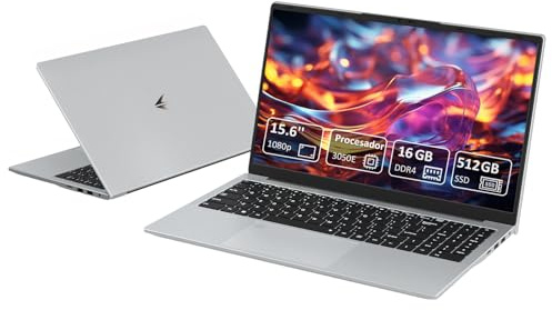 Ordenador portátil |Portátiles 15,6 Full HD | PC Ultra Delgado | Procesador 3050e Dual Core | 16 GB RAM | SSD 512 GB Ultra Rápido | Teclado Retroiluminado | Ideal para Oficina/Estudios | Plata