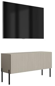 3E 3xE living.com TV-Schrank mit geriffelter Front, Kaschmir, gerade Schwarze Beine, 100 × 32 × 52 cm