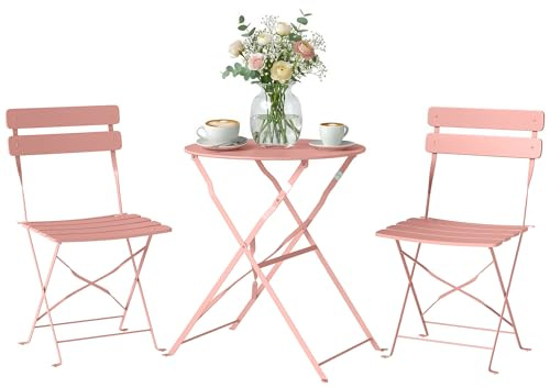 Outsunny Ensemble Bistrot de Jardin 3 Pièces san Montage Métal Rose