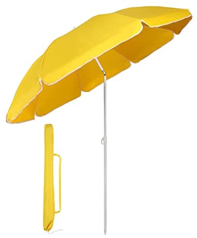 Sekey® Sombrilla Ø 160 cm Parasol para terraza jardín Playa balcón Piscina Patio, Color Amarillo, Protector Solar UV20+
