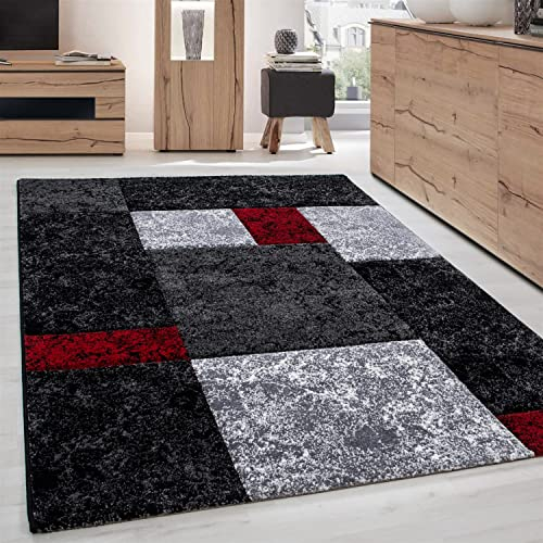 Carpettex Teppich Wohnzimmer Kurzflor 80 x 300 cm Läufer Flur Teppich Modern Kariert Design Rot - Teppich Bettvorleger Schlafzimmer Weich Flauschig Waschbar Küchenläufer - Esszimmer Teppiche