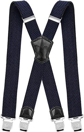 Decalen Mens Braces with Very Strong Metal Clips Wide 4 cm 1.5 inch Heavy Duty Suspenders One Size Fits All Men and Women Adjustable and Elastic X Form (Navy Blue)