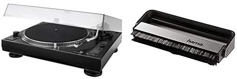 Dual DTJ 301.1 USB DJ-Plattenspieler, schwarz + Hama Carbon-Faserbürste für Langspielplatten (antistatisch Schallplatten reinigen, Vinylbürste), schwarz/silber