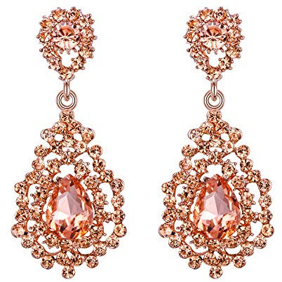 EVER FAITH Damen Ohrringe österreichischen Kristall Art Deco Hohl Prom Floral Drop Braut Ohrhänger Champagne Rosa-Gold-Ton