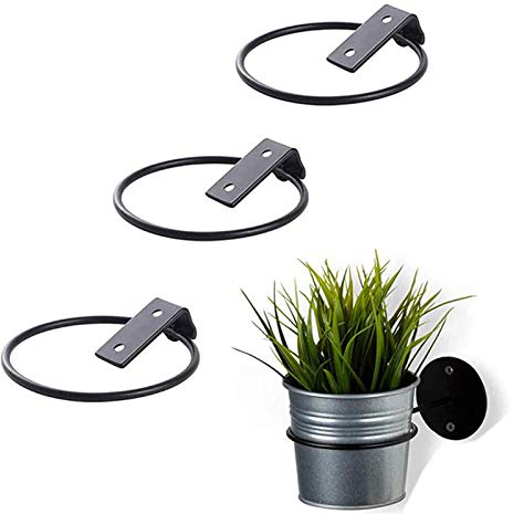HITECHLIFE Lot de 3 plateaux de pot de fleurs en fer forgé - Support mural - Noir