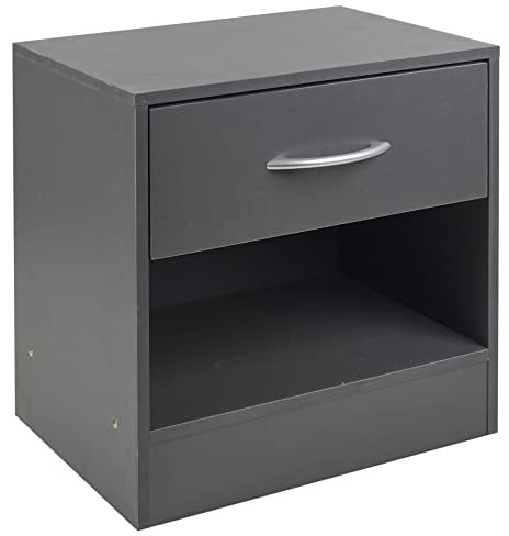 URBNLIVING 1 Drawer Compact Wooden Bedroom Bedside Cabinet Furniture Nightstand Side Table (Dark Grey)
