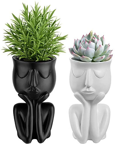 Midream Charakter Portrait Blumentopf, Kunstharz, Sukkulenten-Topf, abstrakte Haushaltsvase, Schwarz und Weiß (2 Stück)
