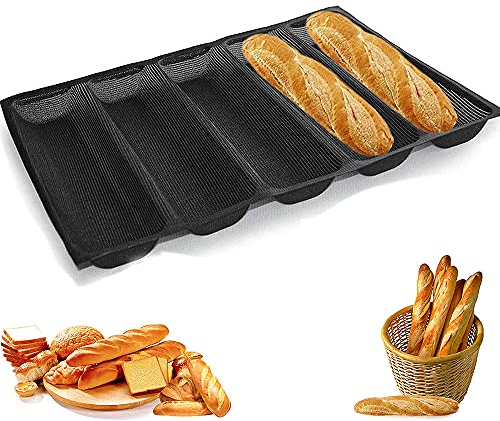 Molde para Baguette, Bandeja para Hornear Baguette, Bandeja de Silicona para Hornear Pan, Molde para Baguette Perforado Antiadherente, para Palitos de Pan Francés Tostados, Hot Dog