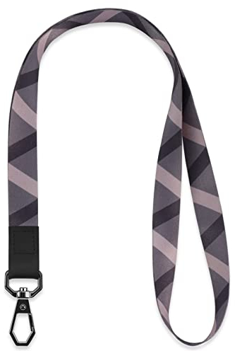 HONZUEN Schlüsselband Umhängeband Lang, Umhängeband Universal mit Metall Ring und Echtem Leder, Neck Lanyard Ideal für Handy Schlüssel Arbeitskarte ID-Karten(Braun Kariert)