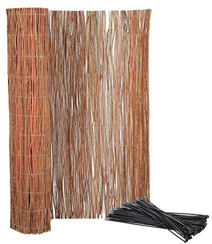 KOTARBAU® Tapis de protection en osier pour balcon, terrasse, jardin, 120 x 300 cm - Pare-vue stable - Fil galvanisé naturel pour une grande stabilité avec serre-câbles
