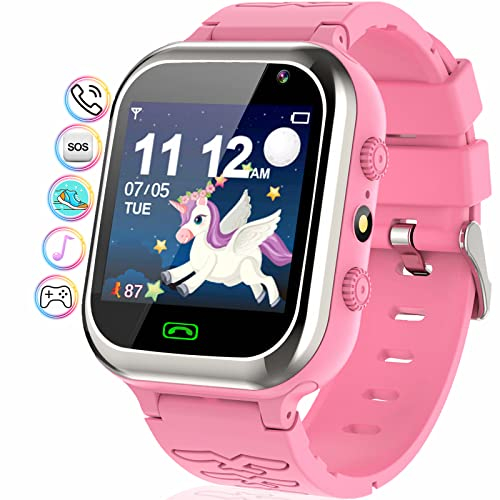 kaacly Smartwatch per Bambini, Orologio Smartwatch Bambina Telefon per Bambini SOS Contapassi Sveglia Musica Fotocamera Torcia Orologio Intelligente per Bambini 4 ai 12 Anni Ragazzi Ragazze