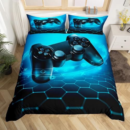 Homewish Spieler Bettbezug Set für Jungen Gamer Gaming Bettwäsche 135 x 200 Spieler Spielen Bettbezug für Kinder Teen Mädchen Spielzimmer Dekoration EIN Gamepad Bettwäsche und Zwei Kissenbezüge