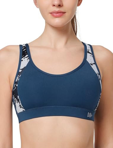 Yvette Sport-BH, hohe Wirkung, Damen, 70A-110DD, gekreuzter Rücken, Push-Up-BH, hohe Unterstützung, Übergröße, Dunkelblau, 90C