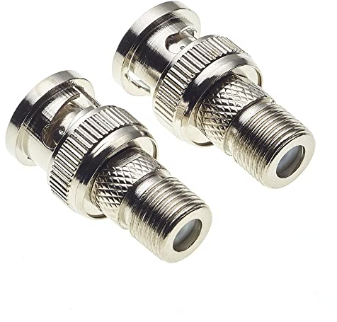 Adaptador de Clavija BNC a Enchufe Tipo F, Paquete de 2 - Conectores niquelados con Cuerpo de Zinc, Conector para escáner, cámara, Antena de radiofrecuencia y Aplicaciones de vídeo