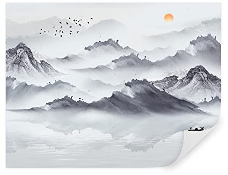 Tapeko Papier Peint Panoramique Montagnes 260x180 cm style 3D Nature Montagnes Nuages ??Horizon Papier Peint intissé Couleurs Douces pour Chambre Salon Décoration Murale u44010