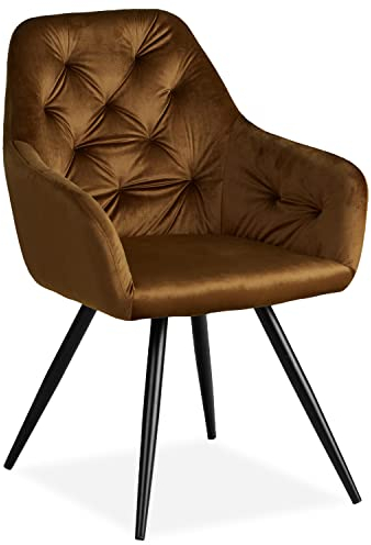 Homestyle4u 2222, Polsterstuhl mit Armlehne Sessel Samt Wohnzimmer Stuhl Esszimmer Polstersessel Braun Schwarz