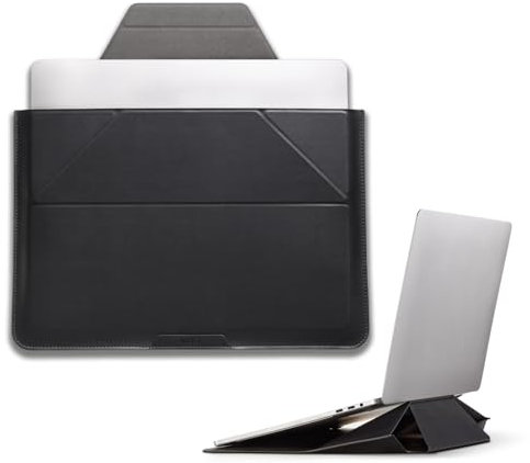 MOFT Laptop Sleeve & Stand for 15-16 inch Laptops, Vegan Leather Laptop Bag with Expandable Storage, 2 Adjustable Angles, Compatible with MacBook Air / Pro 15-16 inch, Black