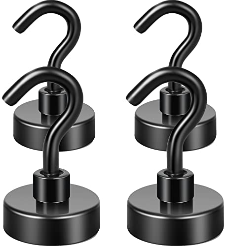 Neosmuk Schwarz Magnethaken,1kg+Extra Stark Magnet Haken für Grill, Stark Neodym magnetische haken für Gadgets,Gross Magnetischer Halter für Küche,Klein Starker Haken Magnetisch(4 Stück)