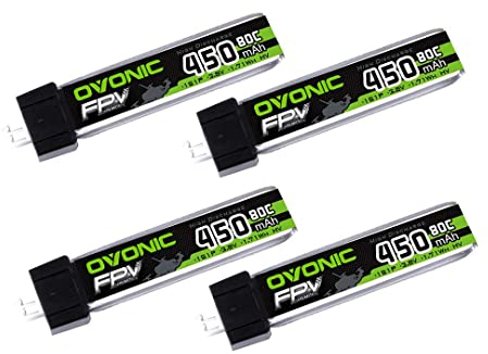 OVONIC 1s Lipo Akku 80C 450mAh 3.8V mit PH2.0 für RC Flugzeug Quadcopter Hubschrauber FPV Racing Drone(4PCS)