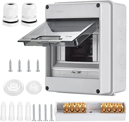 Distribución Estanca Exterior Electrónica IP65, Cuadro Eléctrico de Superficie, Caja de Fusibles de Plástico ABS para Empotrar en Jardín, Interior, Exterior (5 Vías)