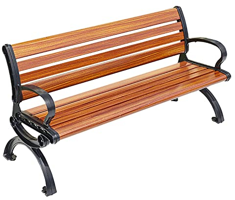 Tudere Gartenbank Parkbank, Aluminium-Parkbank mit Rückenlehne & Armlehnen,Outdoor Sitzbank für 2-3 Personen(150cm/59in,Teak Color)