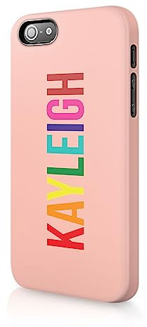 Tirita Personalised Phone Case Compatible with iPhone 5 / 5s / SE 2016 Hard Cover, Colourful Summer [11- Rainbow Name on Pink]