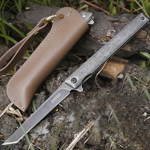 Omesio Couteau pliant fin, aiguisé et tranchant - Couteau de camping poche pour homme d'extérieur